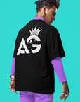 Camiseta AG agresiva para el estilo urbano Black Pride en color negro, camiseta de hombros caídos y de gran tamaño (190 g/m²)