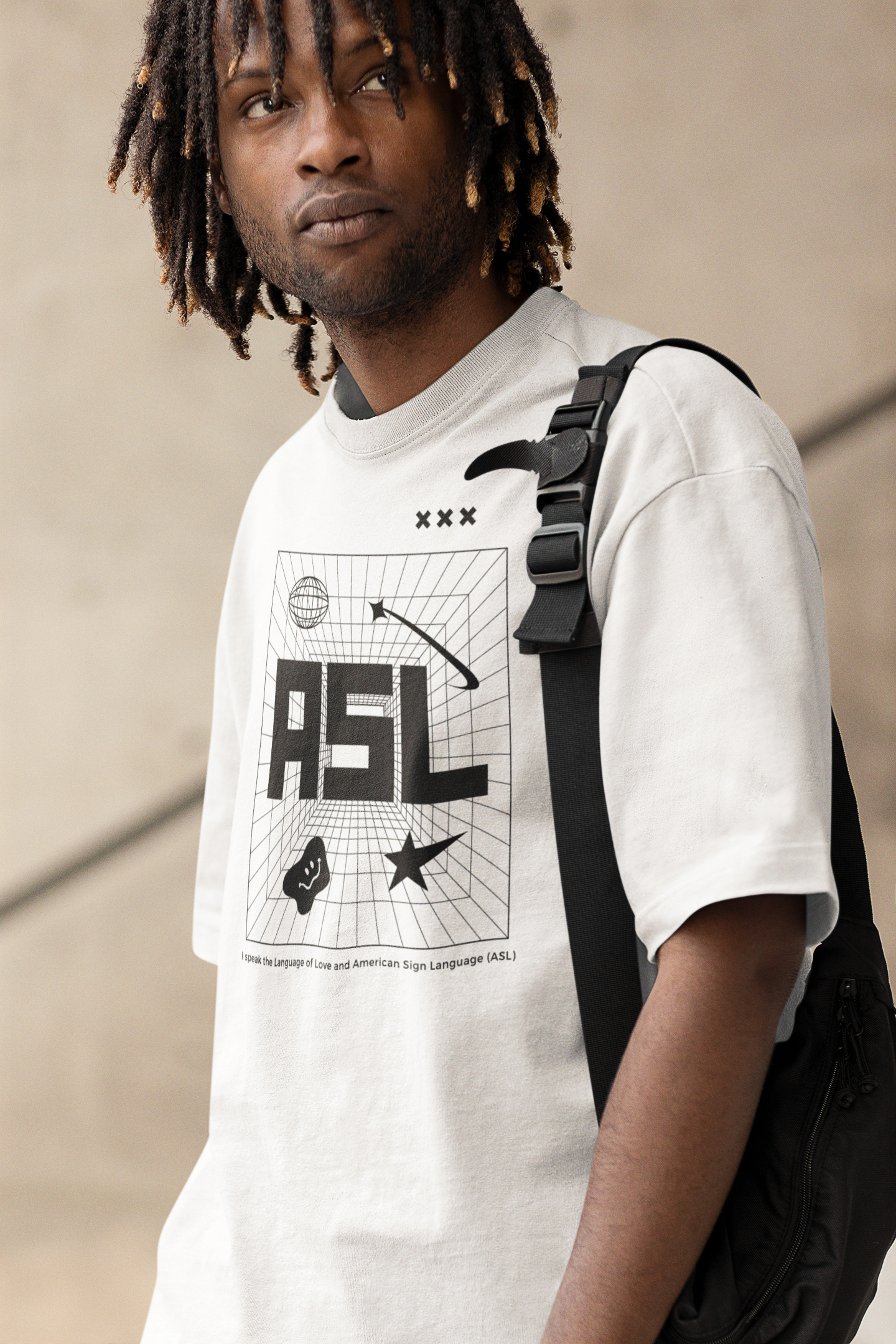 ASL Graphic Tee Streetwear Y2K Inspired Disability Pride T-Shirt Oversize Deep Drop Shoulder Tee Oversize Deep Drop Shoulder Tee - 190 GSM