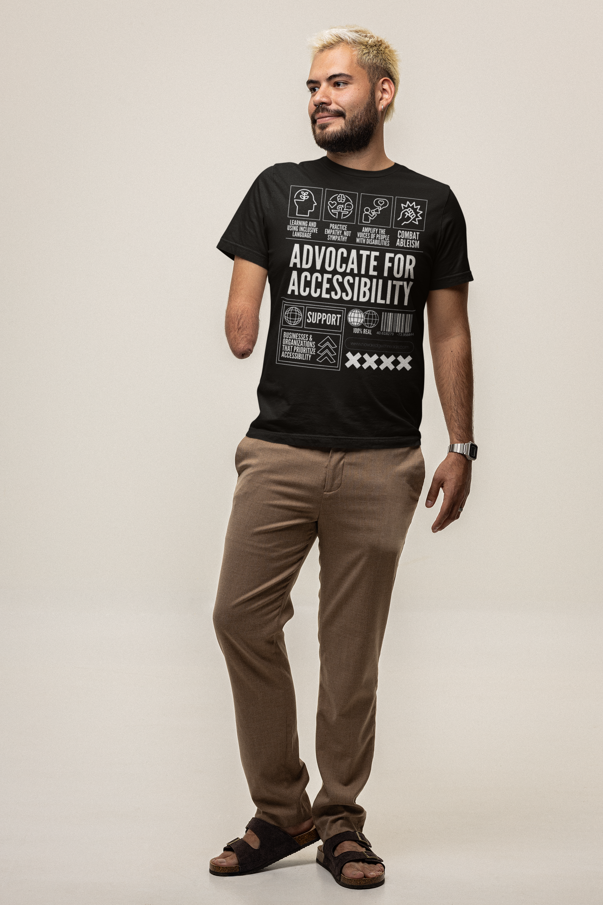 Advocate for Accessibility Graphic T-Shirt Disability Pride Black Oversize Deep Drop Shoulder Tee Oversize Deep Drop Shoulder Tee - 190 GSM