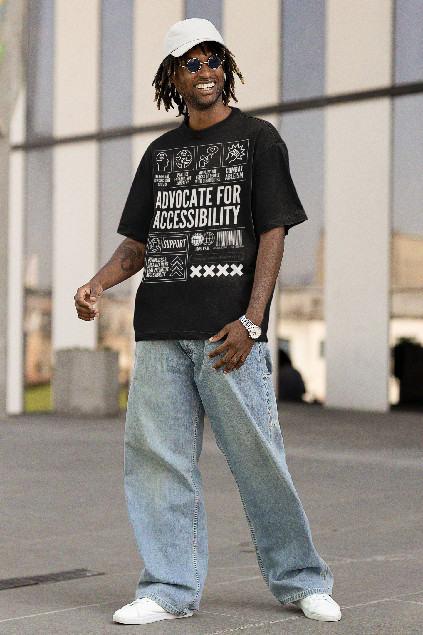 Advocate for Accessibility Graphic T-Shirt Disability Pride Black Oversize Deep Drop Shoulder Tee Oversize Deep Drop Shoulder Tee - 190 GSM