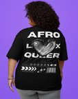 Camiseta Afro-Latinx Queer Pride, ropa de calle de moda interseccional Pride en negro, camiseta de hombros caídos de gran tamaño - 190 GSM