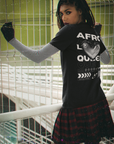 Camiseta Afro-Latinx Queer Pride, ropa de calle de moda interseccional Pride en negro, camiseta de hombros caídos de gran tamaño - 190 GSM