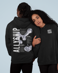 Allyship Graphic on Back of Black Sweatshirt Eco Raglan Hoodie Eco Raglan Hoodie