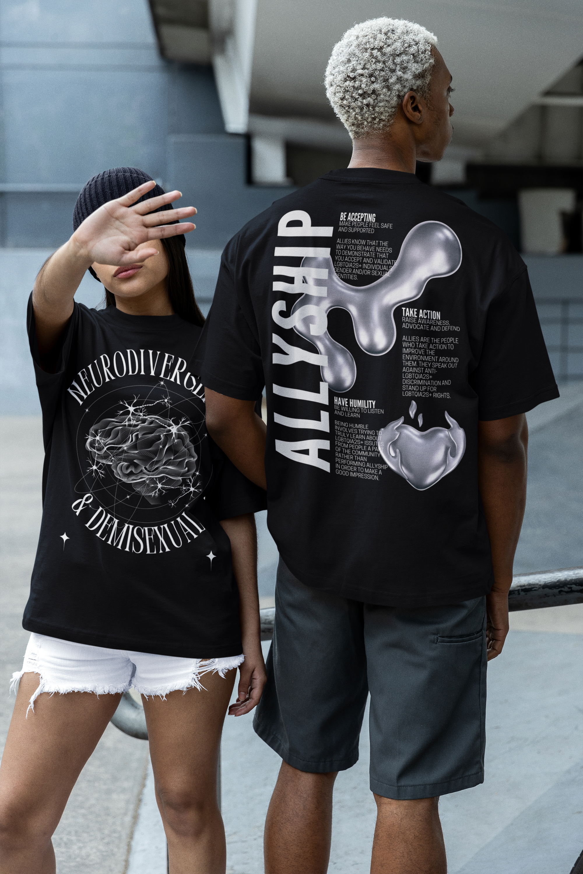 Neurodivergent and Demisexual Graphic Tee on Black Acid Wash Oversize T-Shirt Acid Wash Oversize T-Shirt