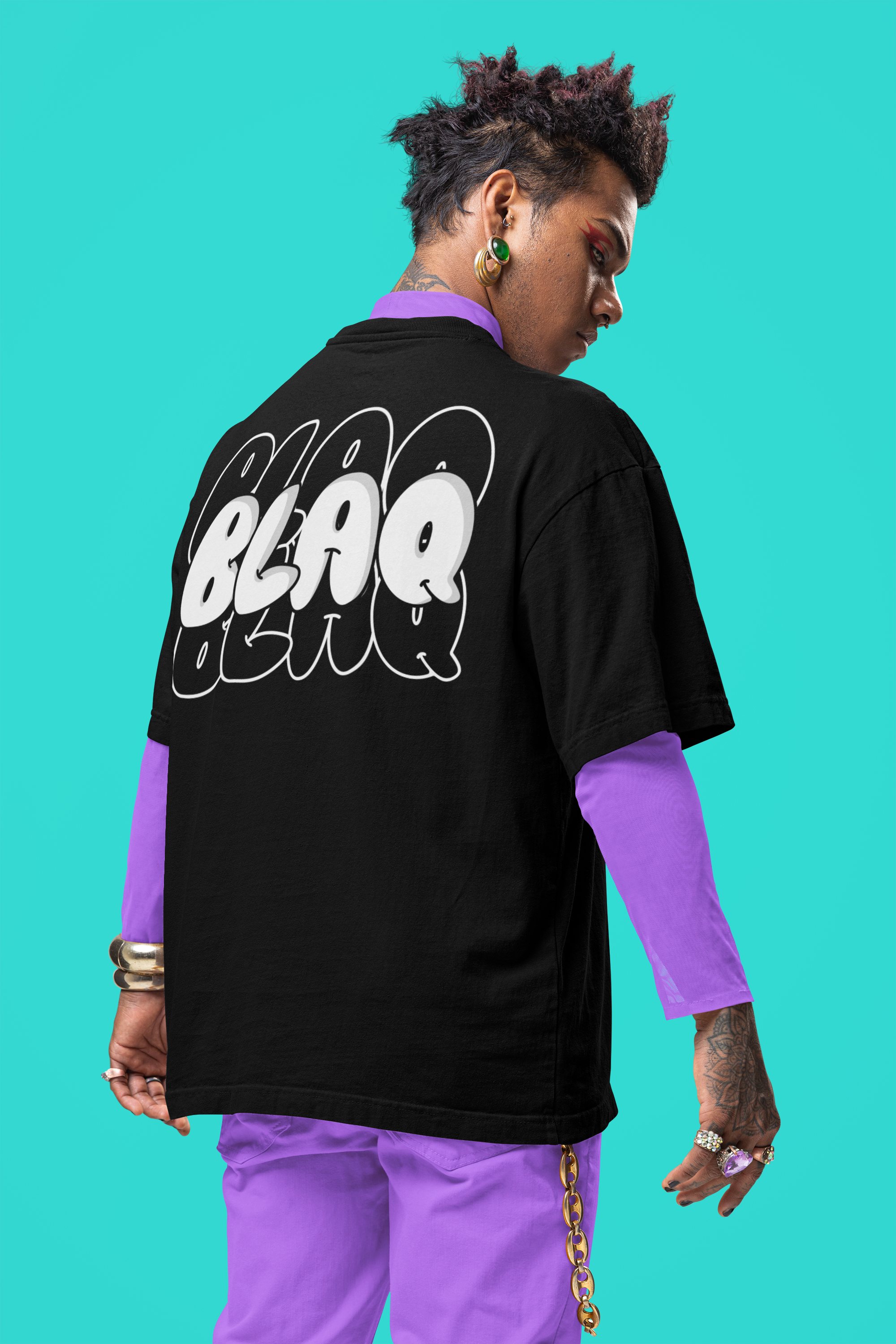 BlaQ Pride Bubble Letter Intersectional Pride T-Shirt Oversize Deep Drop Shoulder Tee Oversize Deep Drop Shoulder Tee - 190 GSM