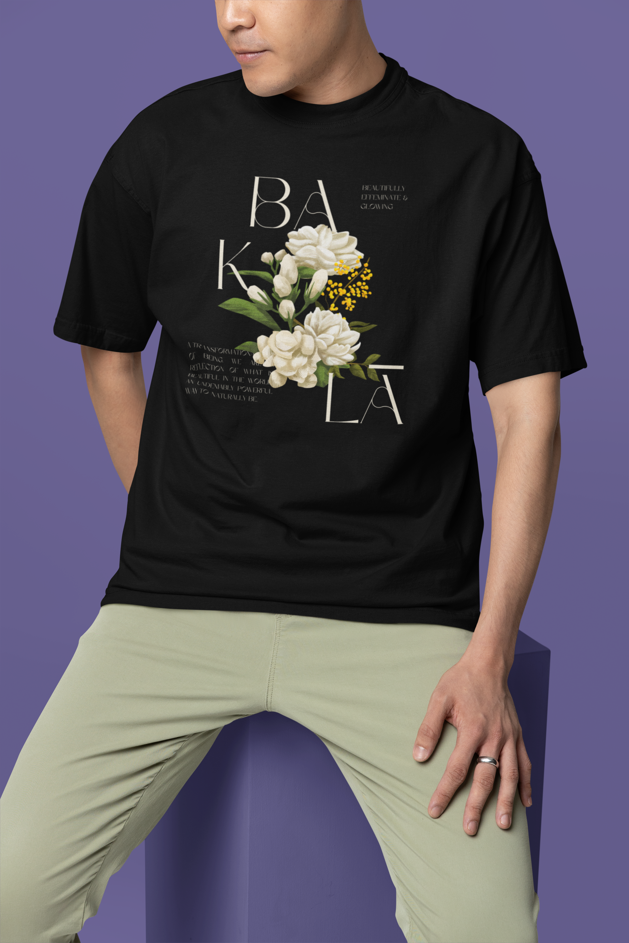 Baklâ Beautifully Effeminate Filipino Bakla Queer Pride Shirt Vintage Flowers on front of Black Oversize Deep Drop Shoulder Tee Oversize Deep Drop Shoulder Tee - 190 GSM