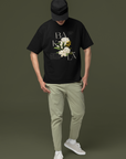 Baklâ Beautifully Effeminate Filipino Bakla Queer Pride Shirt Vintage Flowers on front of Black Oversize Deep Drop Shoulder Tee Oversize Deep Drop Shoulder Tee - 190 GSM