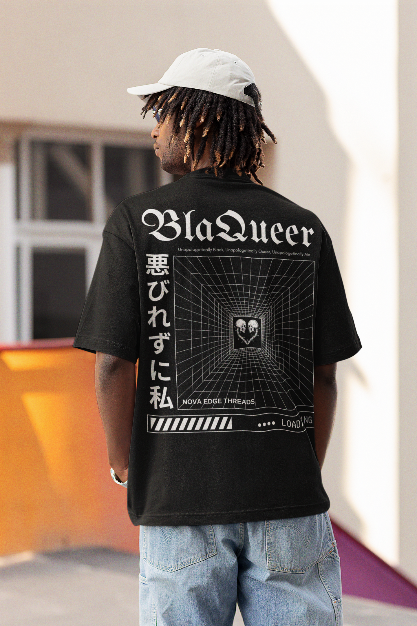 BlaQueer Graphic Tee Japanese Streetwear Style Black Pride Gear Oversize Deep Drop Shoulder Tee Oversize Deep Drop Shoulder Tee - 190 GSM