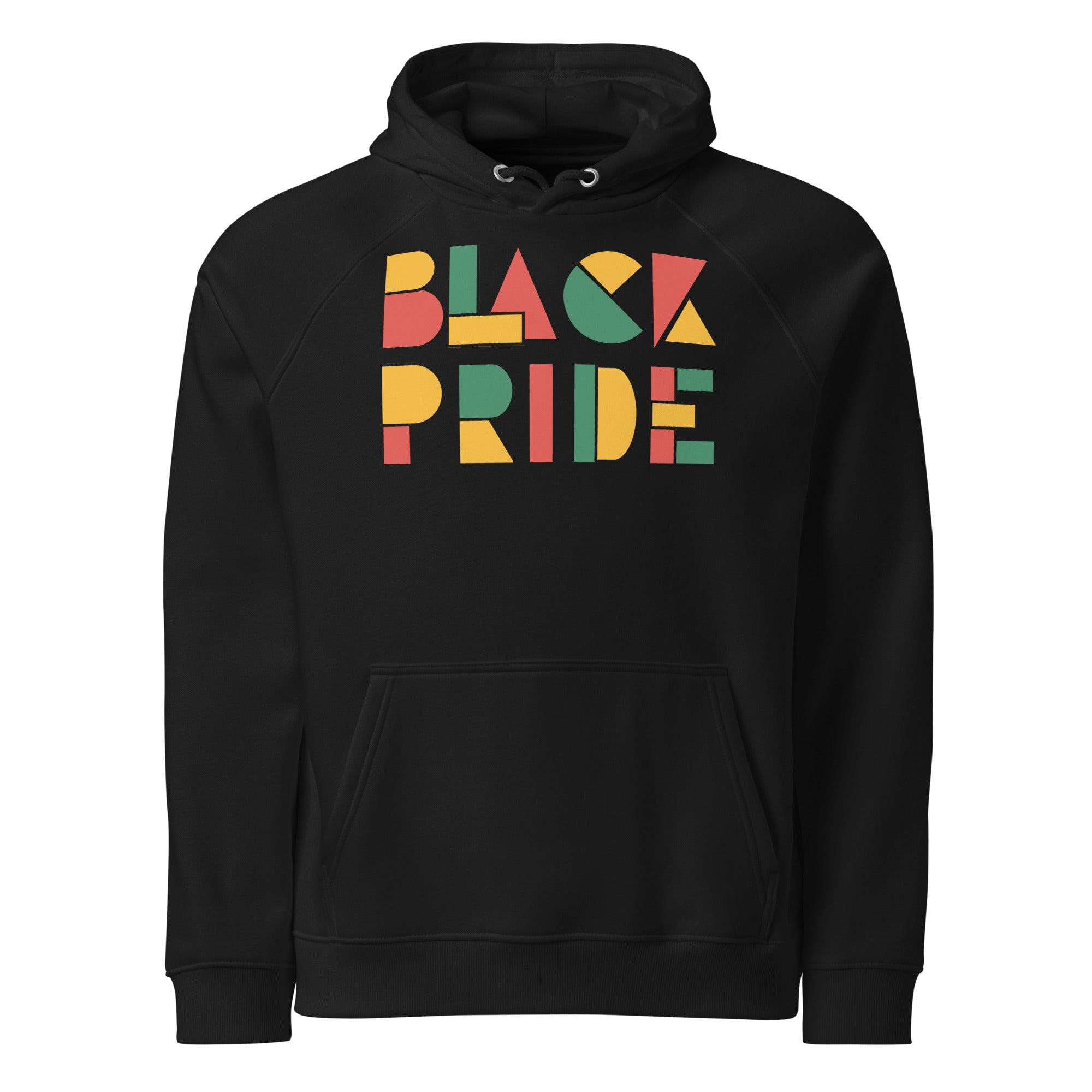 Black Pride Hoodie Red Green and Yellow Geometric Design on Black Eco Friendly Raglan Hoodie Eco Raglan Hoodie