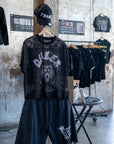 Queer Pride Punk Tattoo Inspired Design on front of Black See-through Boxy Net T-shirt See-through Boxy Net T-Shirt