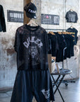 Queer Pride Punk Tattoo Inspired Design on front of Black See-through Boxy Net T-shirt See-through Boxy Net T-Shirt
