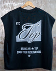NYC Top Brooklyn Gay Pride Trans Pride on back of Black French Terry Boxy Tank Top French Terry Boxy Tank Top