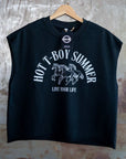 Hot T-Boy Summer Trans Pride on front of Black French Terry Boxy Tank Top French Terry Boxy Tank Top
