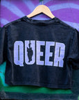 Queer Cat Club Queer Pride Lavender Text on Snow Washed Crop Top Snow Washed Crop Top