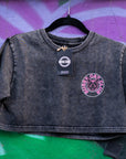Bussy Cat Club Black and Pink Snow Washed Crop Top