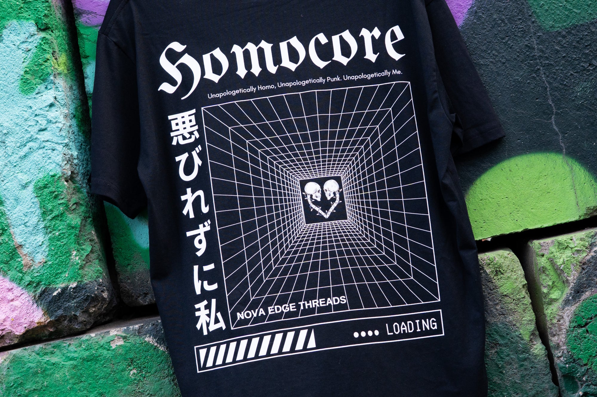 Unapologetically Homocore Graphic Tee Japanese Streetwear Inspired Black Oversize Deep Drop Shoulder Tee Oversize Deep Drop Shoulder Tee - 190 GSM