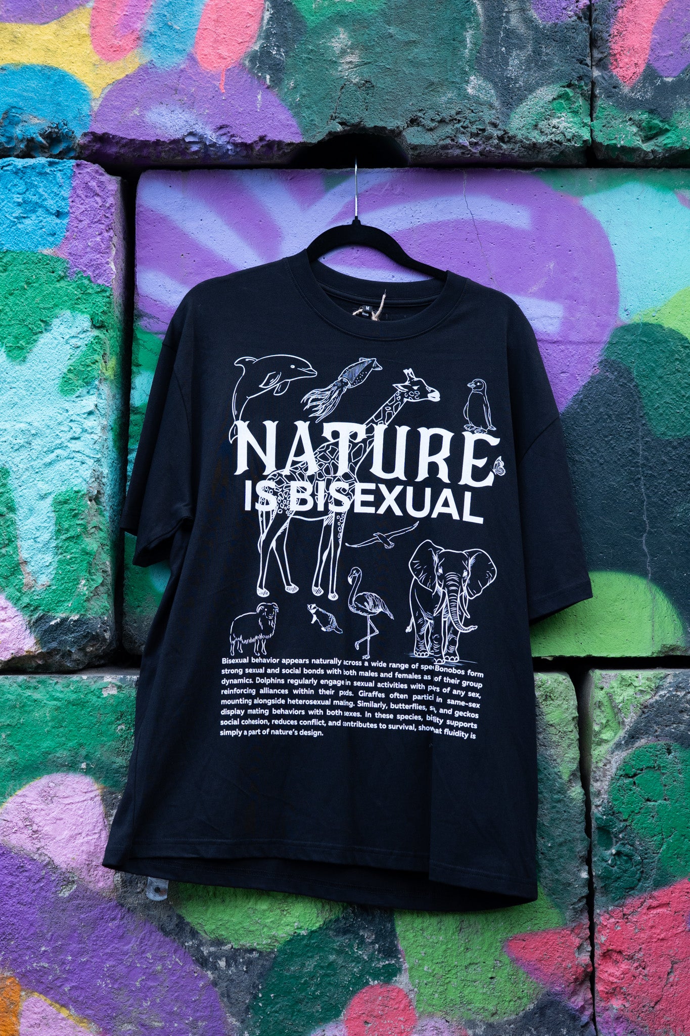 Nature is Bisexual Pride T-Shirt on Black Oversize Deep Drop Shoulder Tee Oversize Deep Drop Shoulder Tee - 190 GSM