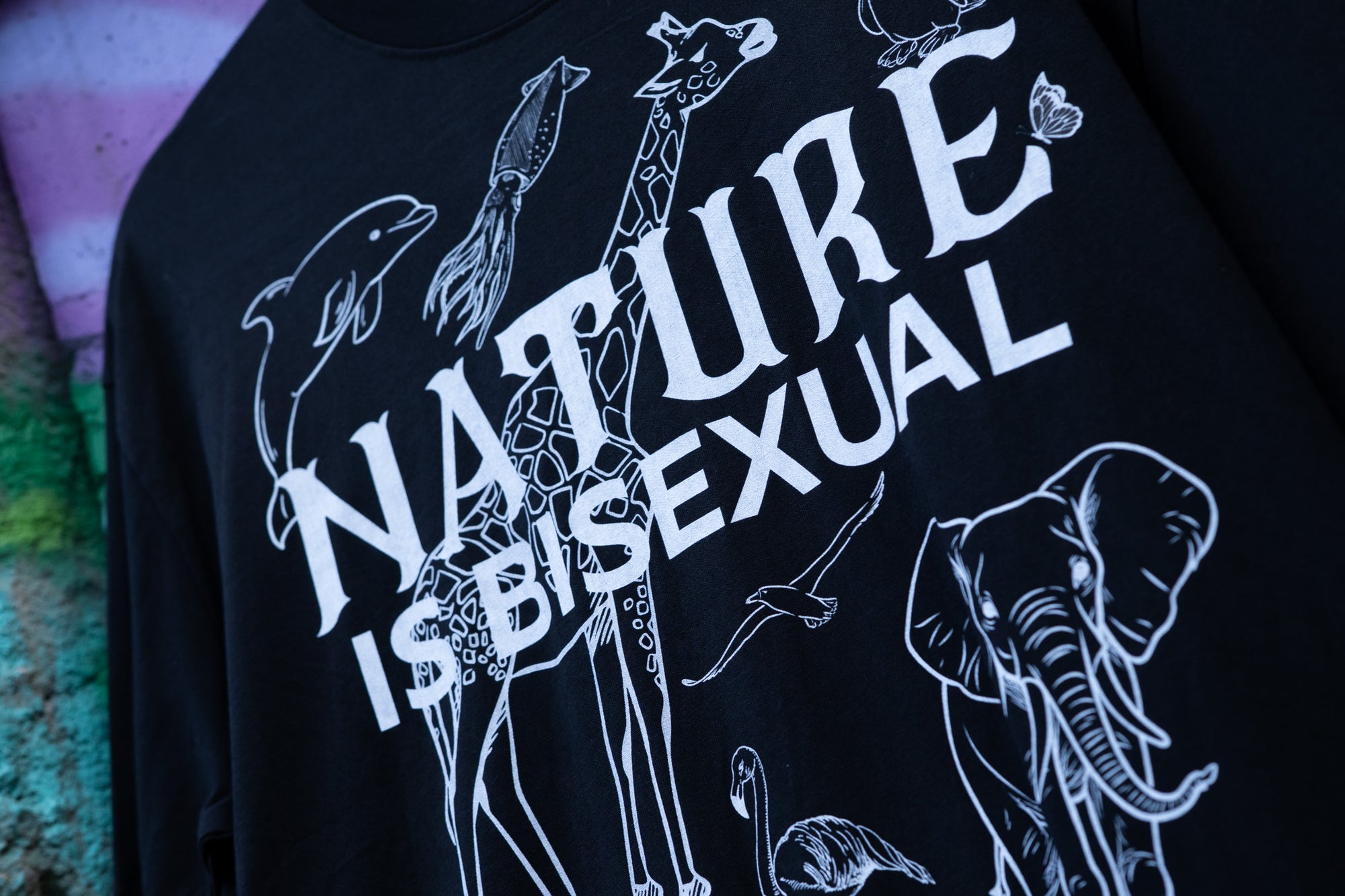 Nature is Bisexual Pride T-Shirt on Black Oversize Deep Drop Shoulder Tee Oversize Deep Drop Shoulder Tee - 190 GSM