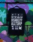 Disability Allyship Graphic Tee on back of Black Oversize Deep Drop Shoulder Tee Oversize Deep Drop Shoulder Tee - 190 GSM