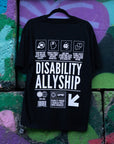Disability Allyship Graphic Tee on back of Black Oversize Deep Drop Shoulder Tee Oversize Deep Drop Shoulder Tee - 190 GSM