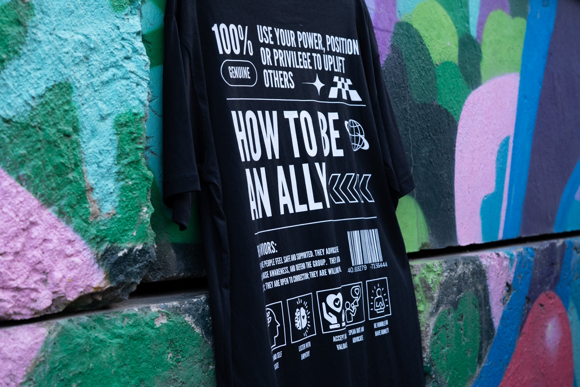 How to be an Ally Graphic Tee Streetwear Style LGBTQIA+ Ally Black Oversize Deep Drop Shoulder Tee Oversize Deep Drop Shoulder Tee - 190 GSM