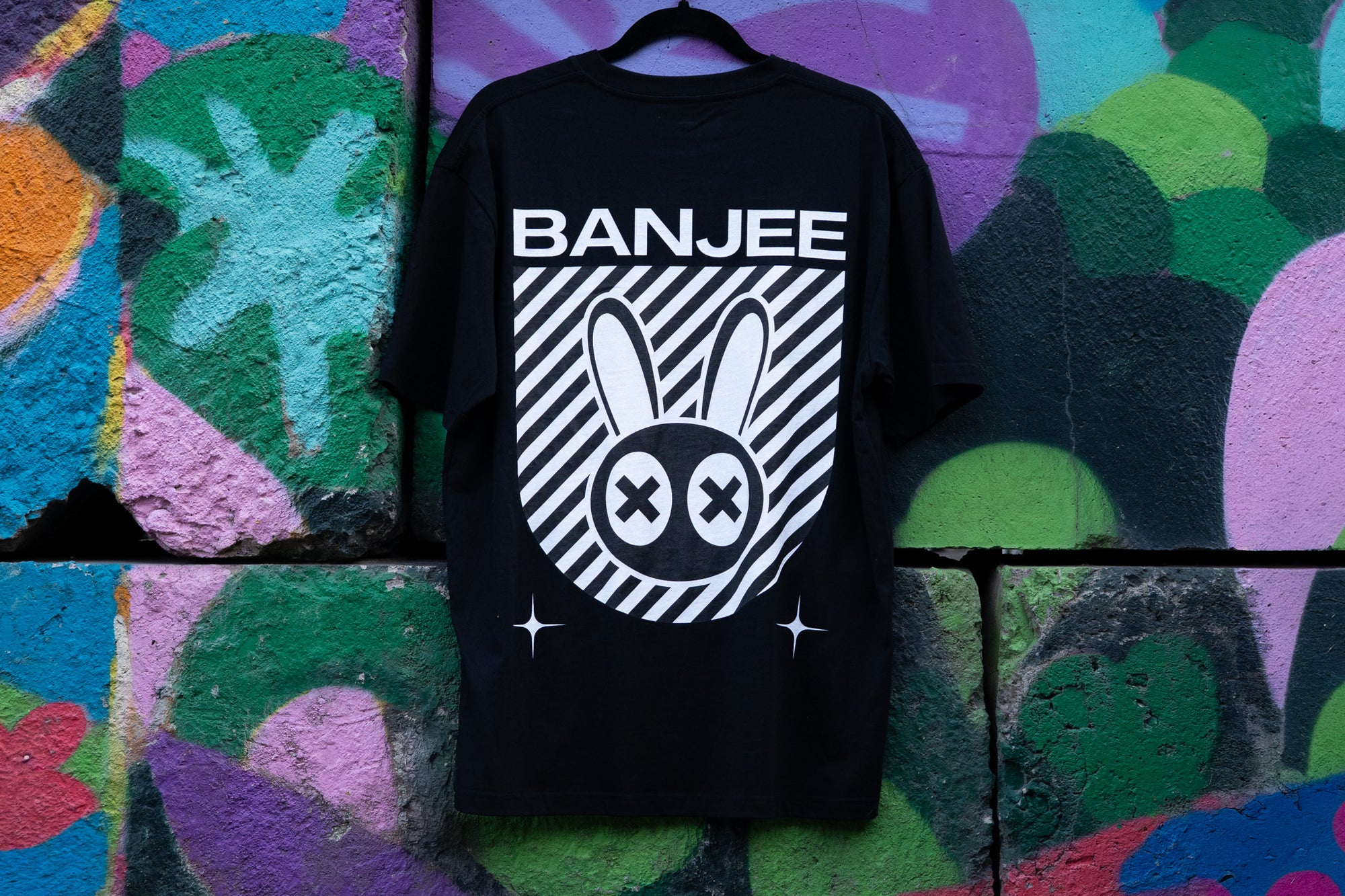 Banjee T-shirt Mad Rabbit Style Hip Hop Street Swagger on back of Black Oversize Deep Drop Shoulder Tee Oversize Deep Drop Shoulder Tee - 190 GSM