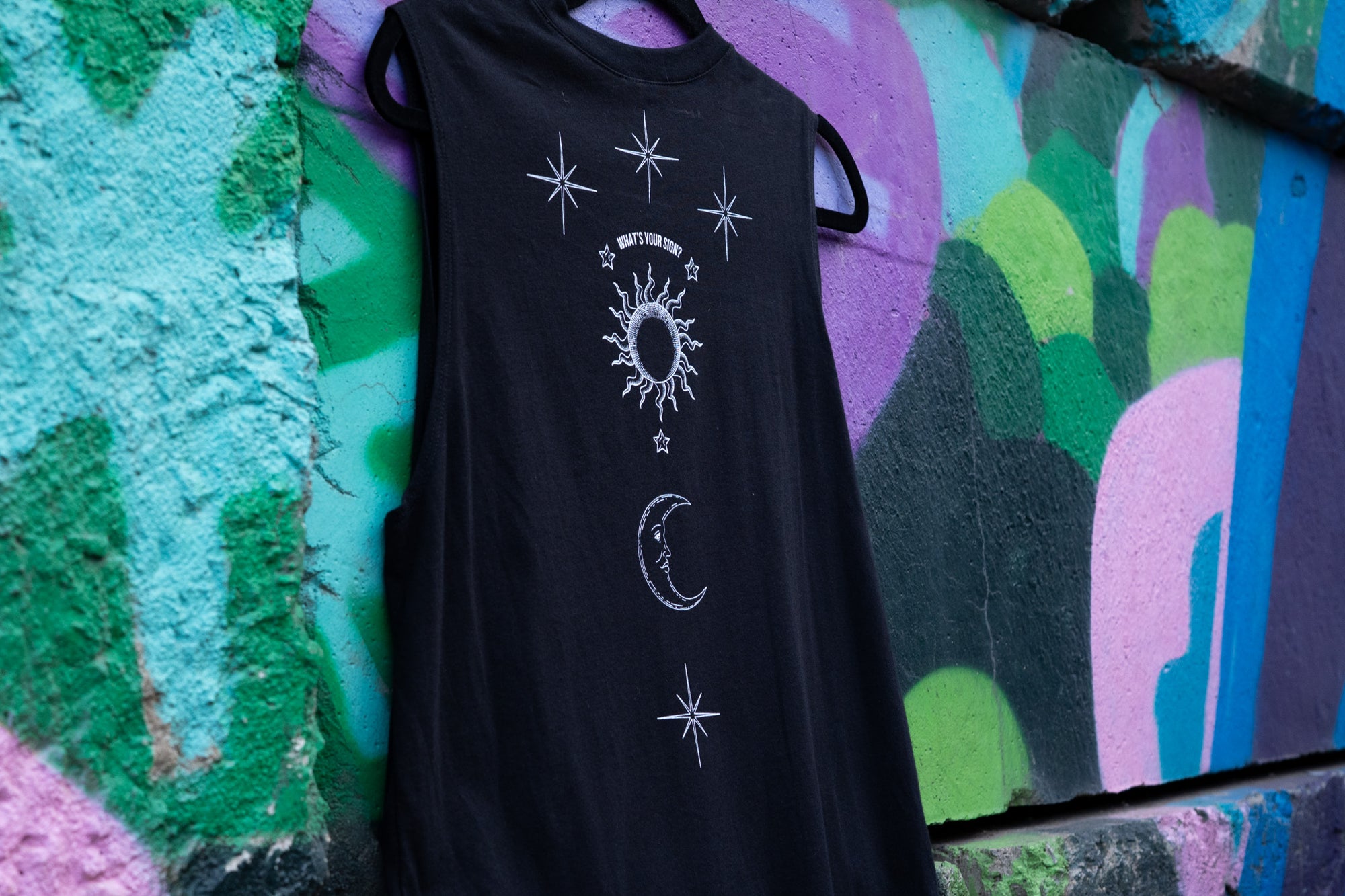 What's your sign? Queer Flirting Back Celestial Design LGBTQIA+ Pride Black Relaxed Fit Tank Top Relaxed Fit Sleeveless Tank Top