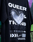 Queer & Trans Pride Chrome Heart Streetwear-Inspired Back Design on Oversize Tee Oversize Deep Drop Shoulder Tee - 190 GSM