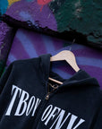 T Boy of NY Sweatshirt Boxing Aesthetic front of Zip-Through Boxy Fleece Hoodie Zip-Through Boxy Hoodie