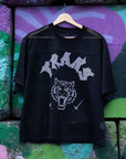 Trans Pride Tattoo Inspired Design on front of Black See-through Boxy Net T-shirt See-through Boxy Net T-Shirt