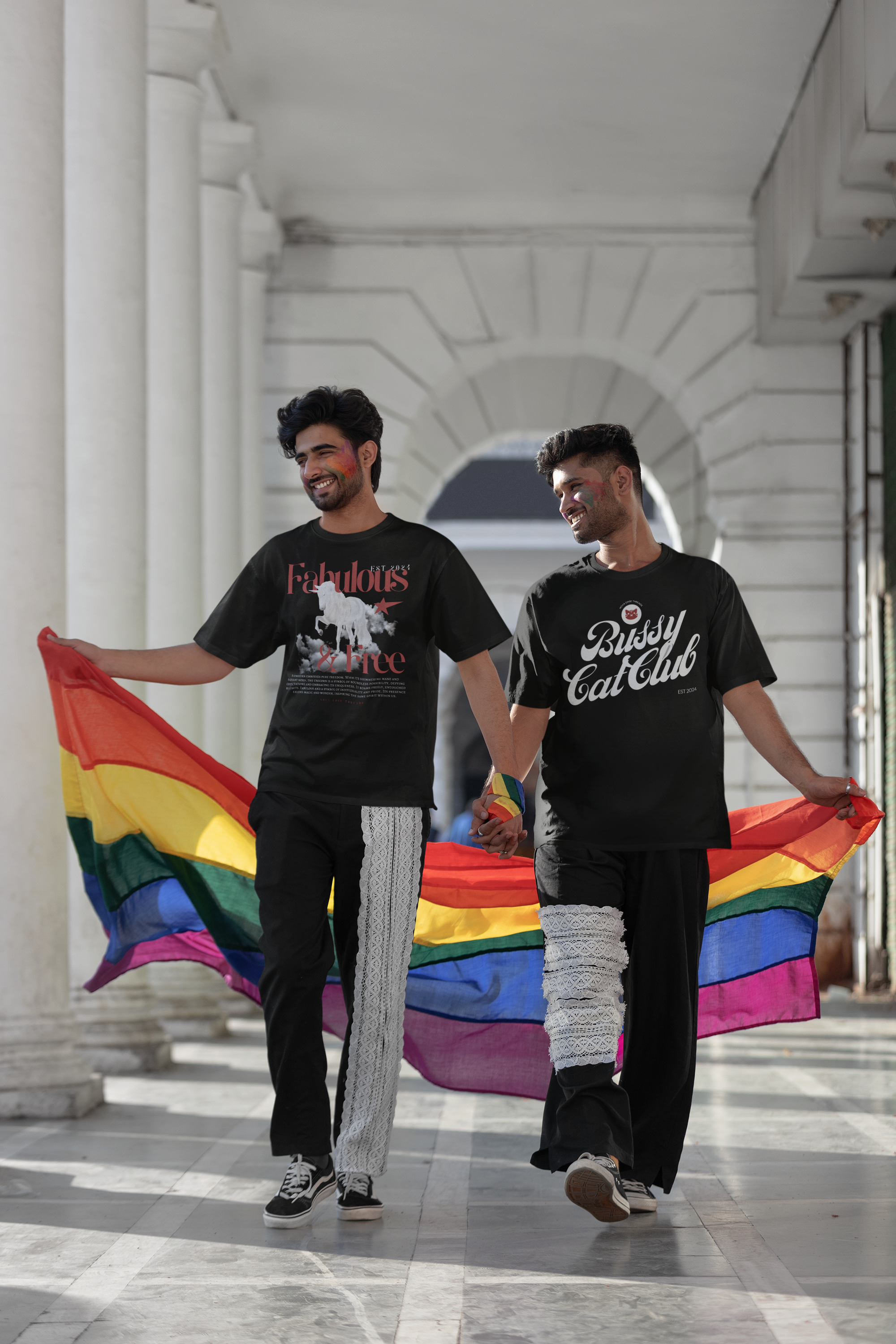 Bussy Cat Club T-Shirt Cute Trans Pride Gay Pride Shirt on Black Acid Wash Oversize T-Shirt Acid Wash Oversize T-Shirt