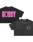 Bussy Cat Club Black and Pink Snow Washed Crop Top