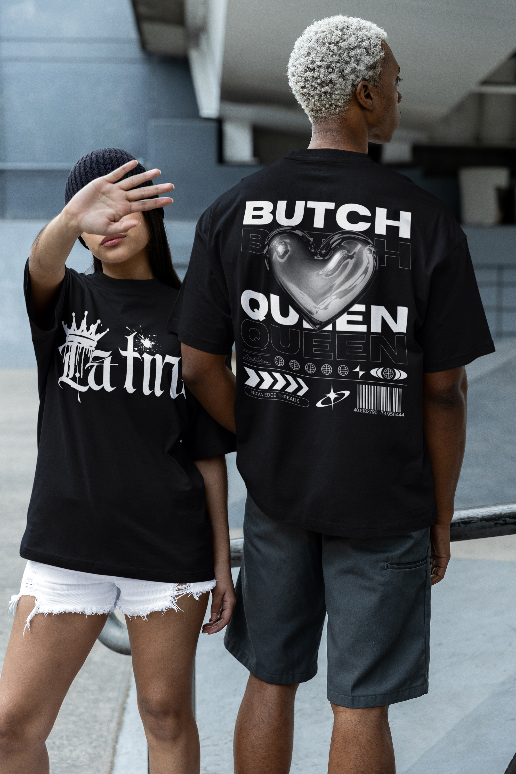 Butch Queen Graphic Tee Chrome Heart Black Pride Oversize Deep Drop Shoulder Tee Oversize Deep Drop Shoulder Tee - 190 GSM