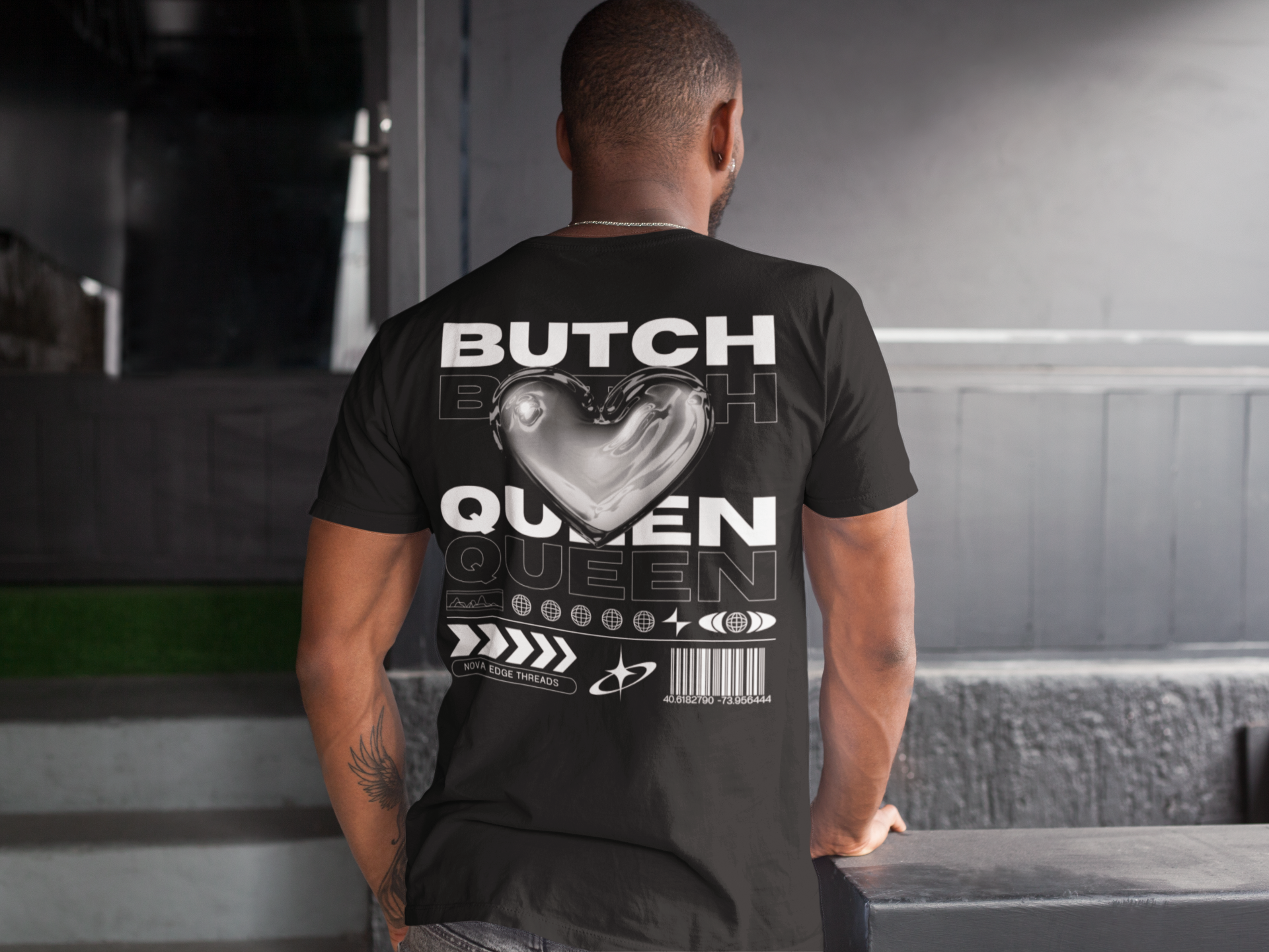 Butch Queen Graphic Tee Chrome Heart Black Pride Oversize Deep Drop Shoulder Tee Oversize Deep Drop Shoulder Tee - 190 GSM