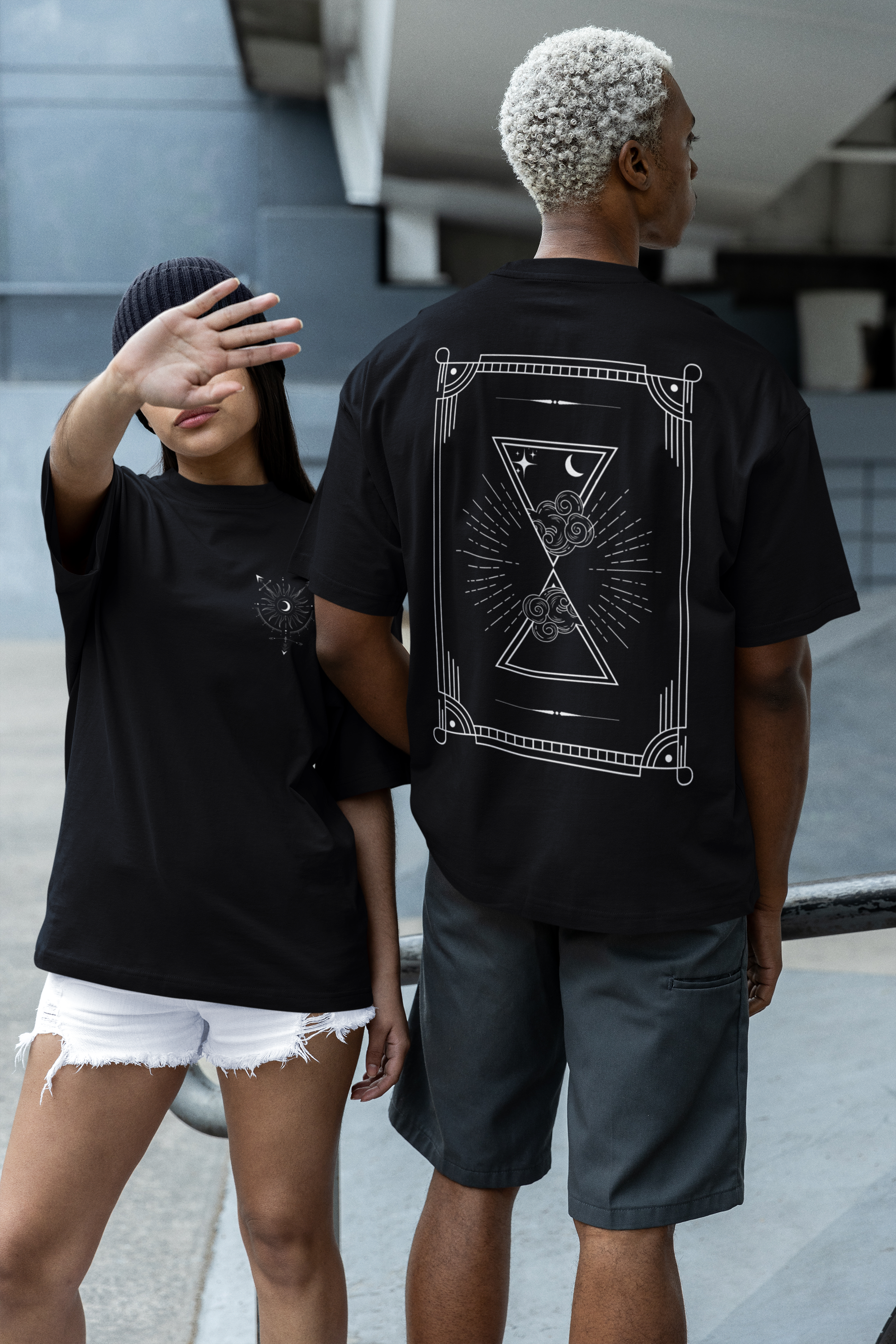Tarot Card Inspired Design Graphic Tee on Black Acid Wash Oversize T-Shirt Acid Wash Oversize T-Shirt