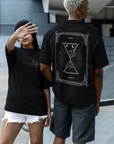 Tarot Card Inspired Celestial Design on Black Oversize Deep Drop Shoulder Tee Oversize Deep Drop Shoulder Tee - 190 GSM