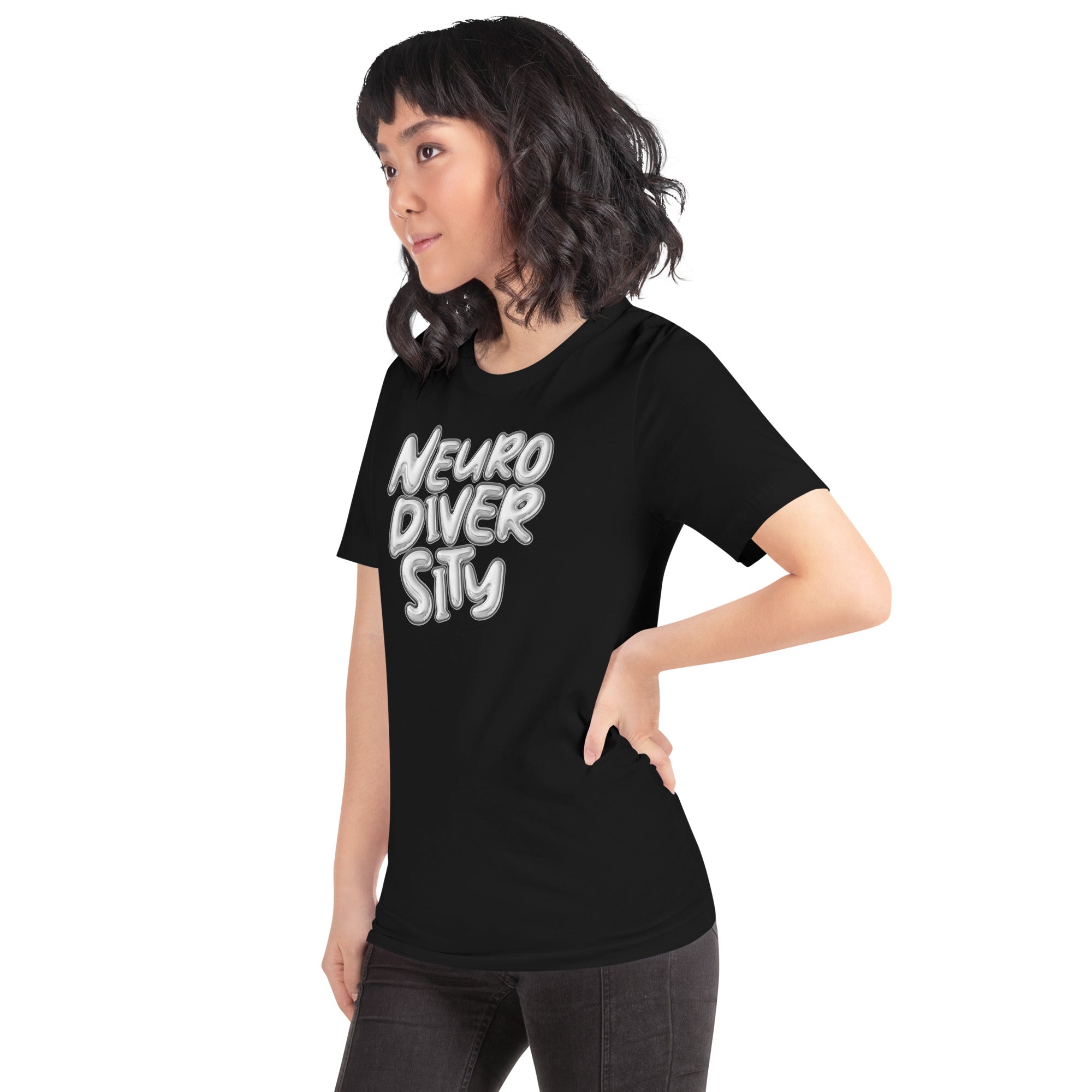 Neurodiversity Pride T-Shirt Chrome Bubble Letters Disability Pride Relaxed Fit T-shirt Relaxed Fit T-Shirt