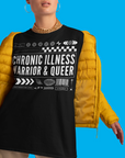 Chronic Illness Warrior & Queer Graphic Tee Mental Health Awareness Oversize Deep Drop Shoulder Tee - 190 GSM
