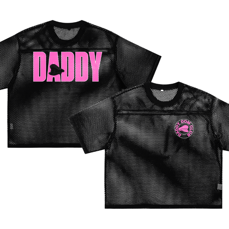Daddy Dom Club Mesh Tee with Pink Leather Daddy Hat See-through Boxy Net T-shirt See-through Boxy Net T-Shirt