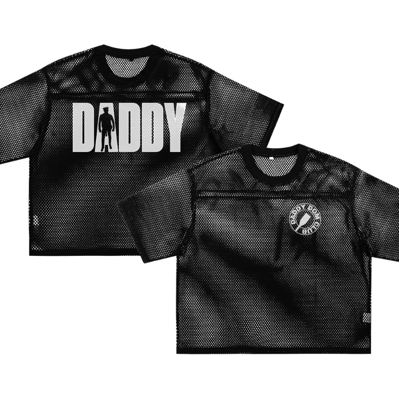 Leather Daddy Dom Club LGBTQIA+ Pride Black Mesh See-through Boxy T-Shirt See-through Boxy Net T-Shirt