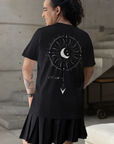 Demigirl Gender Symbol in Celestial Design on Black Vintage Wash Frayed T-Shirt Vintage Wash Frayed T-Shirt