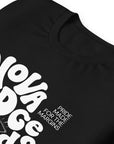 Nova Edge Threads Nostalgic Typo Graphic Tee on front of Black Relaxed Fit T-Shirt