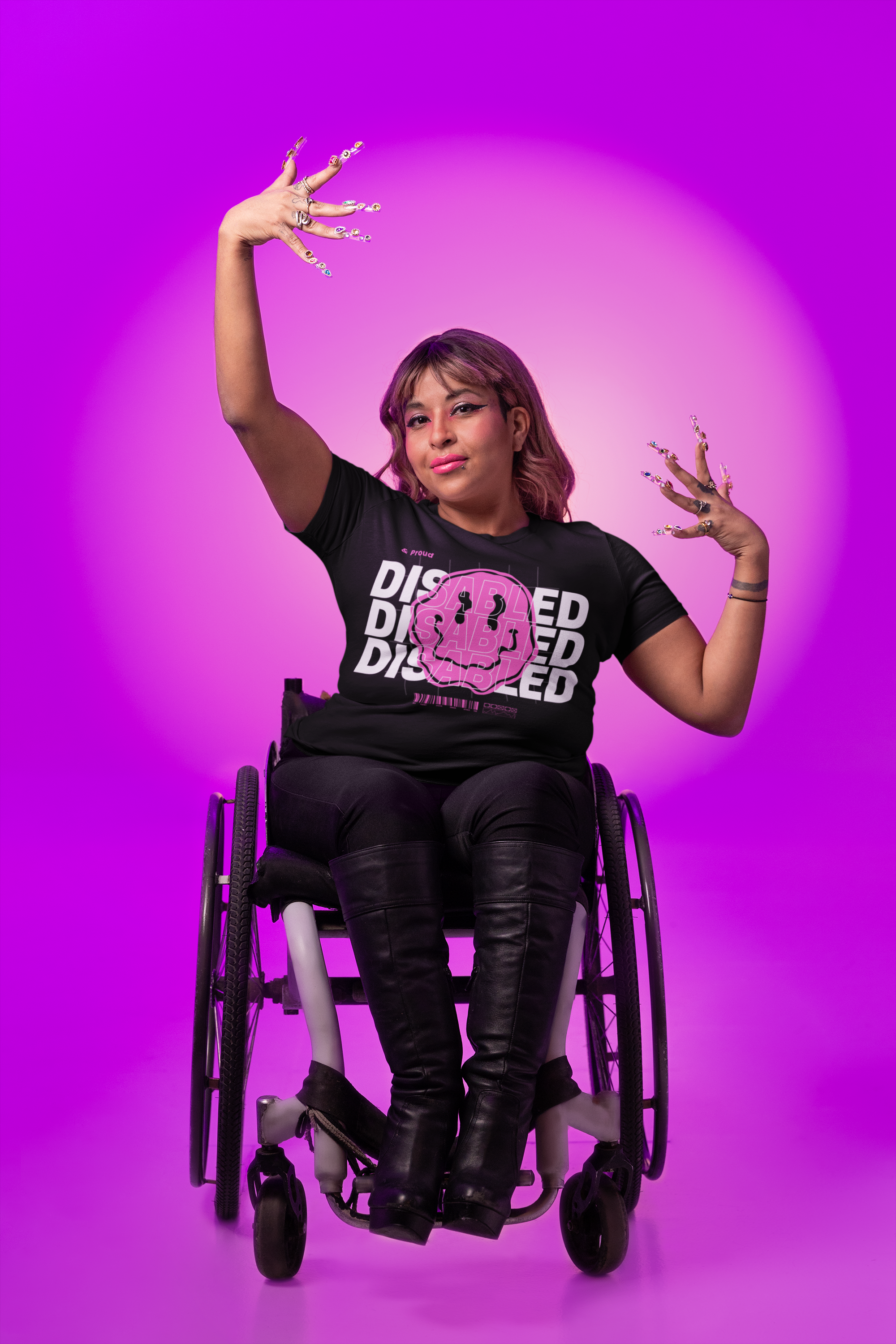 Disability Pride Graphic Tee Pink Smiley Disabled & Proud Oversize Deep Drop Shoulder Tee Oversize Deep Drop Shoulder Tee - 190 GSM
