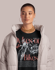 Dykes on Bikes Graphic T-Shirt Vintage Style on front of Black Oversize Deep Drop Shoulder Tee Oversize Deep Drop Shoulder Tee - 190 GSM