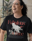 Fabulous & Free Unicorn Graphic Tee Streetwear LGBTQIA+ Pride on back of Black Oversize Deep Drop Shoulder Tee