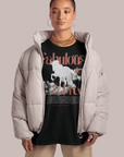 Fabulous & Free Unicorn Graphic Tee Streetwear LGBTQIA+ Pride on back of Black Oversize Deep Drop Shoulder Tee