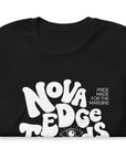 Nova Edge Threads Nostalgic Typo Graphic Tee on front of Black Relaxed Fit T-Shirt