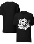 Nova Edge Threads Nostalgic Typo Graphic Tee on front of Black Relaxed Fit T-Shirt