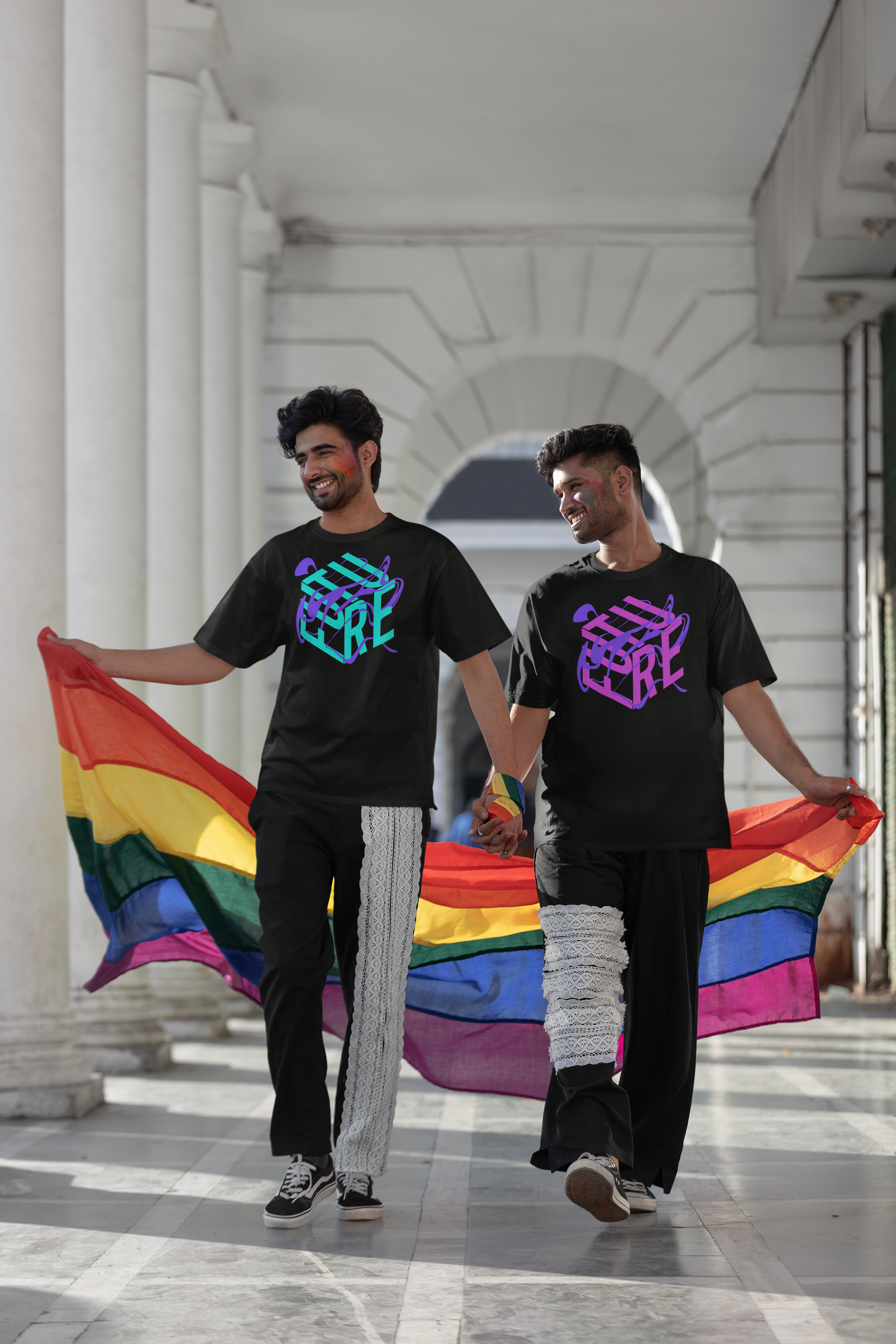 Pink and Purple Future is Fluid Graphic Tee Abstract Art LGBTQIA2S+ Pride Black Oversize Deep Drop Shoulder Tee Oversize Deep Drop Shoulder Tee - 190 GSM