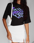 Light Blue and Purple Future is Fluid Abstract Surrealism Graphic on front of Black Oversize Deep Drop Shoulder Tee - 190 GSM Oversize Deep Drop Shoulder Tee - 190 GSM